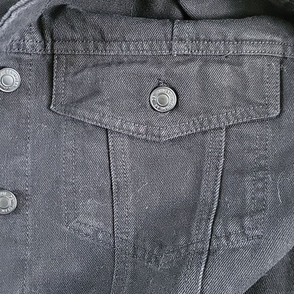 Stoosh Vintage Denim Black Crop Faux Vegan Leather Fringe Jacket Size M - Picture 8 of 8